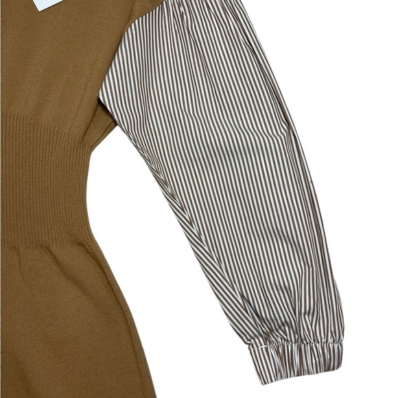 Derek Lam 10 Crosby Sweater Dress Lainey Mixed Media Tan Print Long Sleeve NEW - Picture 10 of 15